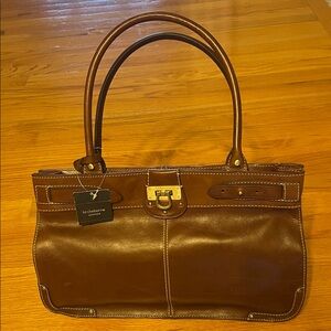 100% Genuine Leather Le Chateau Dark Brown Satchel